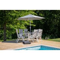 Gartentischgruppe 8-tlg Brekki Aus Aluminium Mit Schirm - Weiß, KONVENTIONELL, Glas/Metall - Gardenson