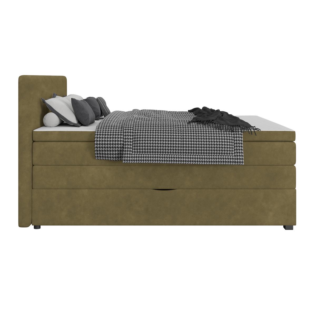 Boxspringbett mit Topper & Bettkasten 200x200 Lauro - Schwarz/Grün, Trend, Textil (200/200cm)