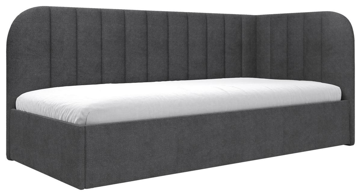 Polsterbett Millow Rechts Dunkelgrau Lf: 90x200 Cm - Dunkelgrau/Schwarz, MODERN, Holz/Holzwerkstoff (90/200cm) - MID.YOU