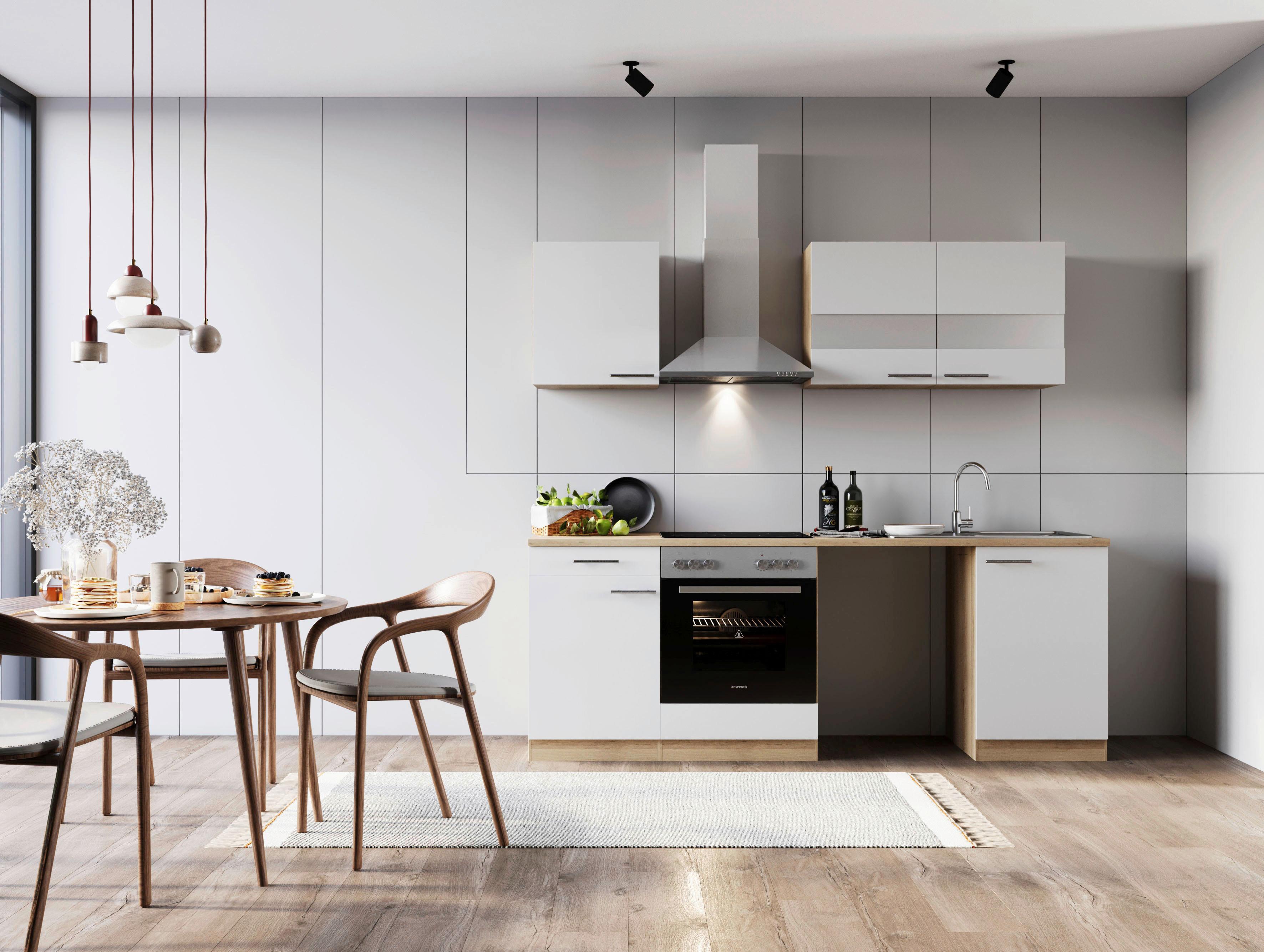 Küchenblock Merle Weiß B: 220 Cm - Eichefarben/Schwarz, Basics, Glas/Holzwerkstoff (220cm) - Respekta