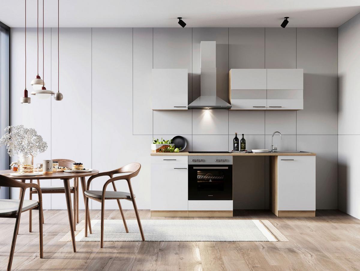 Küchenblock Merle Weiß B: 220 Cm - Eichefarben/Schwarz, Basics, Glas/Holzwerkstoff (220cm) - Respekta