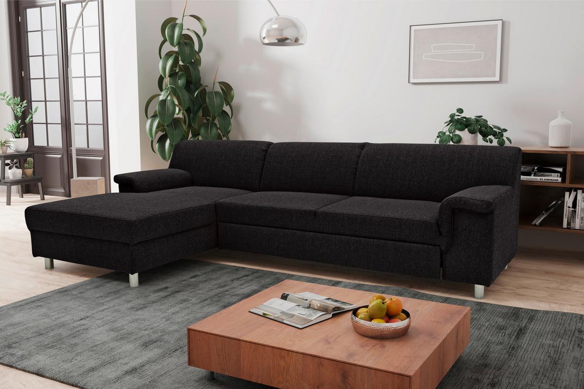 Ecksofa Jamie Armlehnen Schwarz Webstoff - Chromfarben/Schwarz, KONVENTIONELL, Textil (150/251cm) - MID.YOU