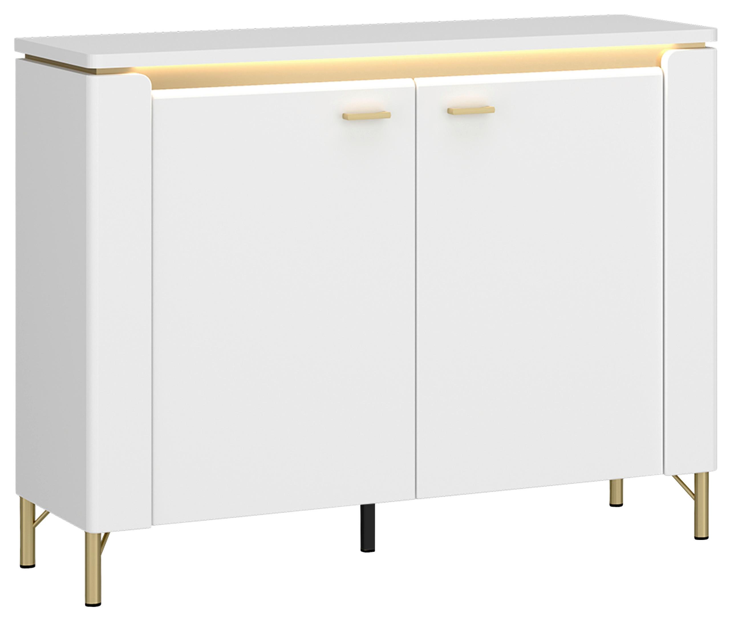 Sideboard Lazio Weiß B: 110,4 Cm - Weiß Hochglanz/Goldfarben, Trend, Holzwerkstoff (110,4/87,3/40cm)