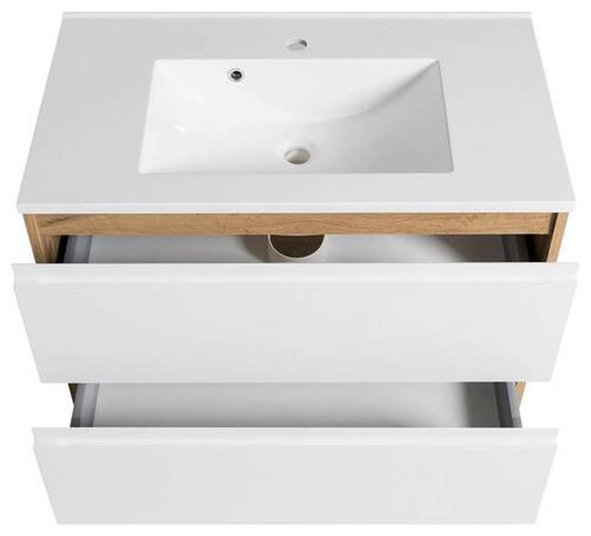 Waschbecken mit Unterschrank Varese B:80cm Eiche Dekor/Weiß - Eiche Wotan, MODERN, Holzwerkstoff/Stein (80cm) - Held