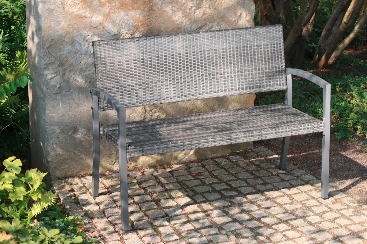 Sitzbank Aluminium 2-Sitzer mit Armlehne - Dunkelgrau, Basics, Kunststoff/Metall (116/60/87cm) - Gardenson