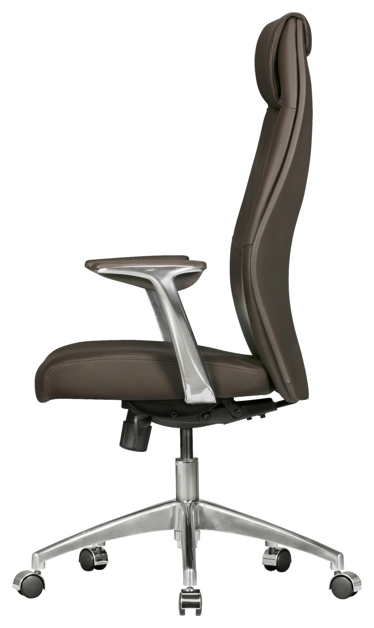 Chefsessel Oxford Echtleder Mit Armstützen + Wippfunktion - Silberfarben/Braun, MODERN, Kunststoff/Metall (67/117/58cm) - MID.YOU