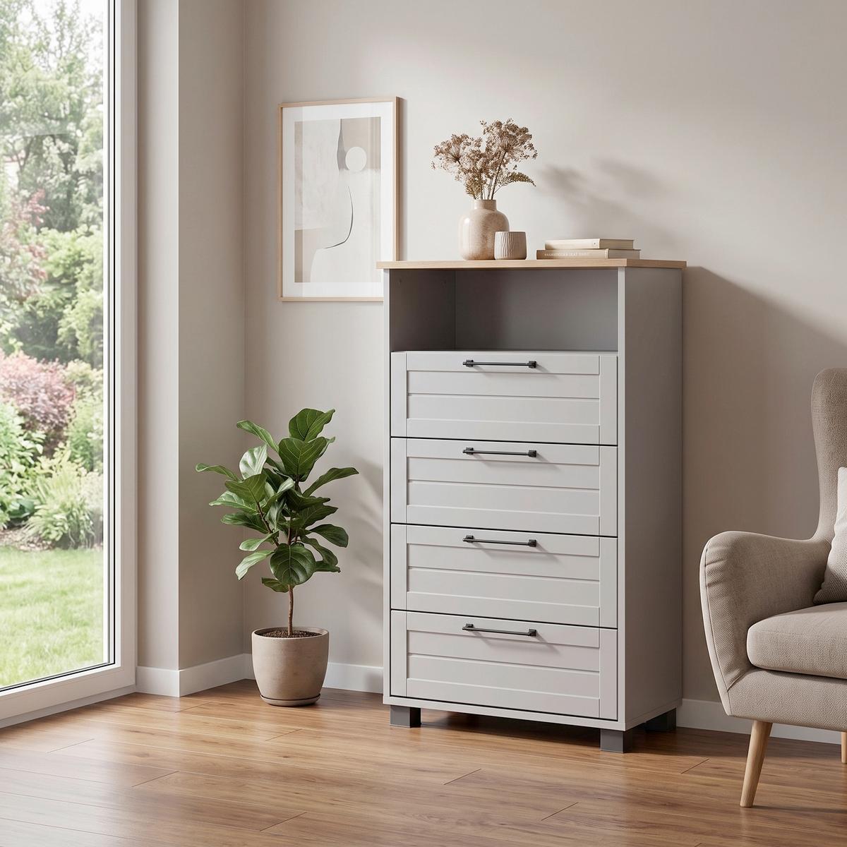HIGHBOARD JELDA HIGHBOARD - Platinfarben/Eichefarben, Holzwerkstoff (62,4/102/34,1cm) - MID.YOU