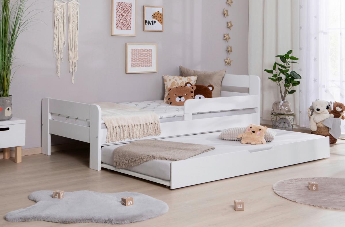Bett Bennet Weiß inkl. Zubehör, 90x200 cm - Weiß/Naturfarben, MODERN, Holz/Textil (90/200cm) - MID.YOU