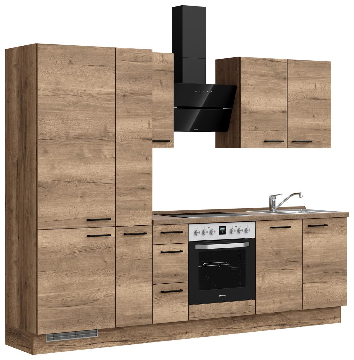 Kuchyňská linka 270 cm, dekor dub Havanna - černá/tmavý dub, Moderní, kov/kompozitní dřevo (270cm) - Nobilia