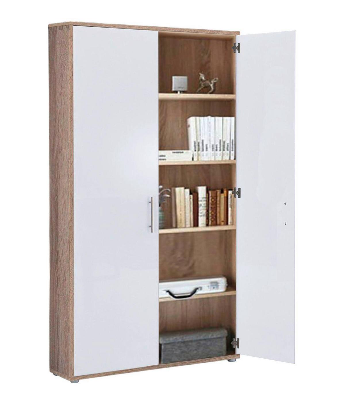 Büro Office Edition Eiche Dekor/weiß Hochglanz - Weiß Hochglanz/Sonoma Eiche, MODERN, Holzwerkstoff/Metall - MID.YOU