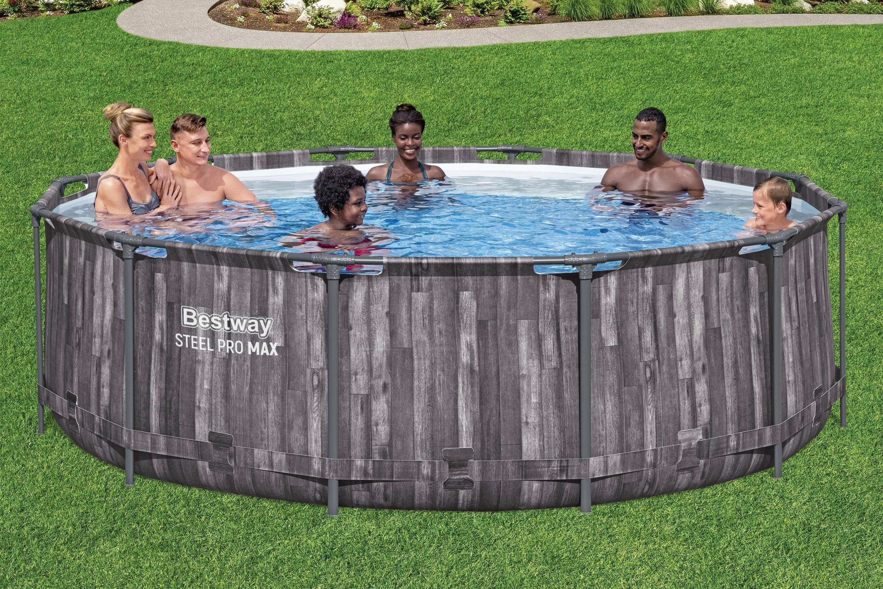 Pool Gustav - Blau/Dunkelgrau, KONVENTIONELL, Kunststoff/Metall (366/100cm) - Bestway