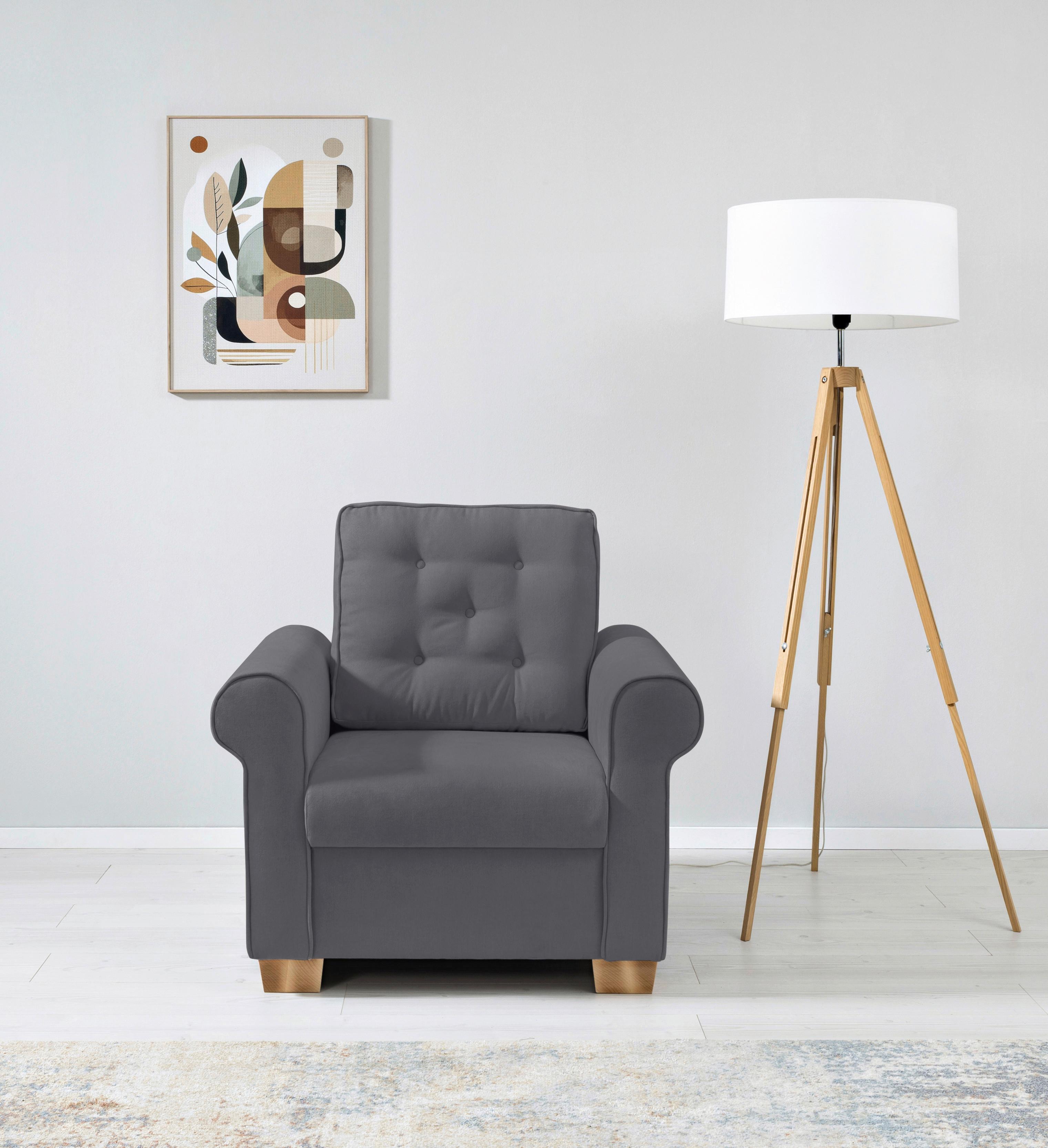 Sessel Arles, Dunkelgrau 23 B: 93 Cm - Dunkelgrau/Buchefarben, Design, Textil (93/89/82cm) - MID.YOU