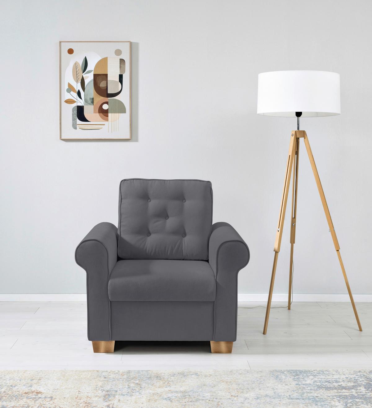 Sessel Arles, Dunkelgrau 23 B: 93 Cm - Dunkelgrau/Buchefarben, Design, Textil (93/89/82cm) - MID.YOU