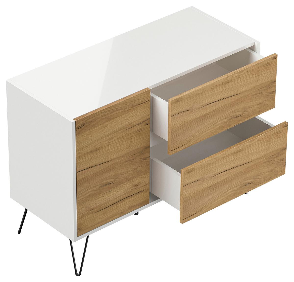 Sideboard Posseik Industrial Weiß/eichefarben B: 99 Cm - Eichefarben/Weiß Hochglanz, Design, Holzwerkstoff (99/75,8/42cm) - P & B