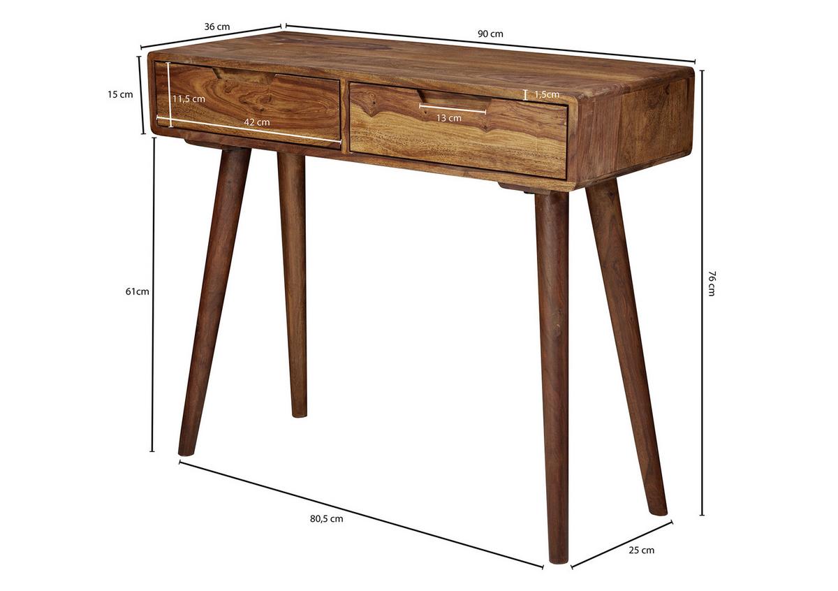 Konsolentisch, Sheesham Massiv B: 90 cm - Sheeshamfarben, MODERN, Holz (90/36/76cm) - MID.YOU