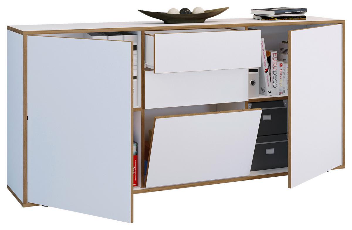 Kommode Salia Weiß, Honigeiche Dekor B:160cm - Honigeiche/Schwarz, Design, Holzwerkstoff (160/74/33cm) - MID.YOU
