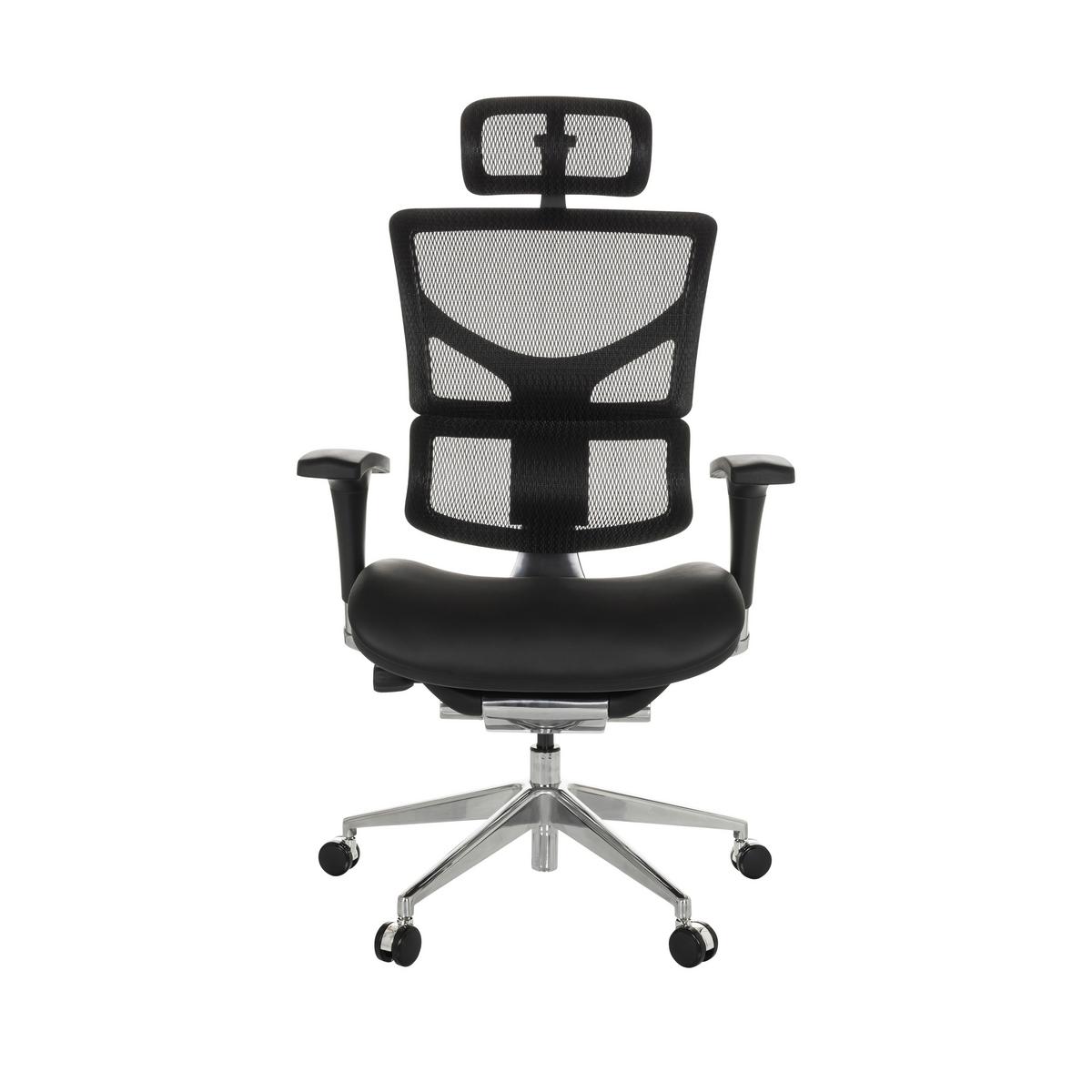 Drehstuhl Ergo-U2 Lm - Silberfarben/Schwarz, Basics, Leder/Kunststoff (70/124-146/67cm) - MID.YOU