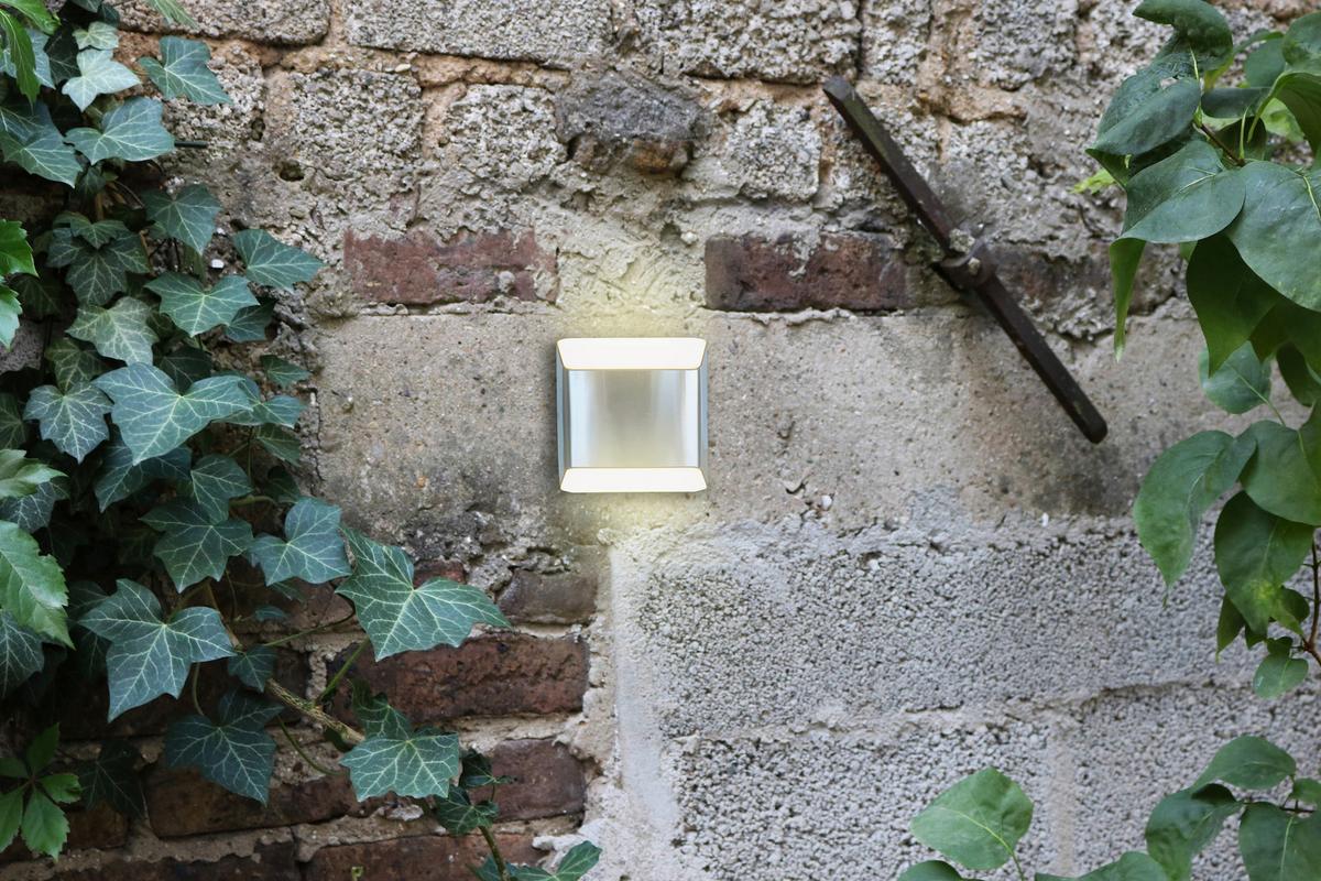 Led-außenleuchte Floyd Weiß Edelstahlfarben L: 12,2cm - Edelstahlfarben/Weiß, Design, Kunststoff/Metall (12,2/12,4/4,5cm)