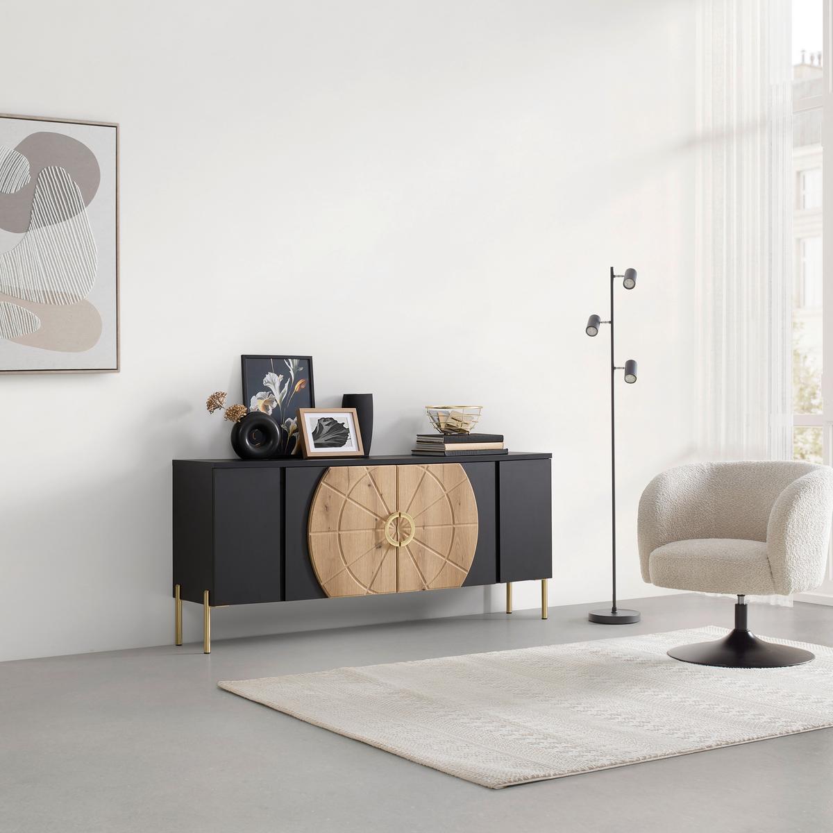 TV komoda čierna/zlatá/dekor dub - čierna/zlatá, Lifestyle, kov/kompozitné drevo (160/71,9/37,5cm) - Mömax
