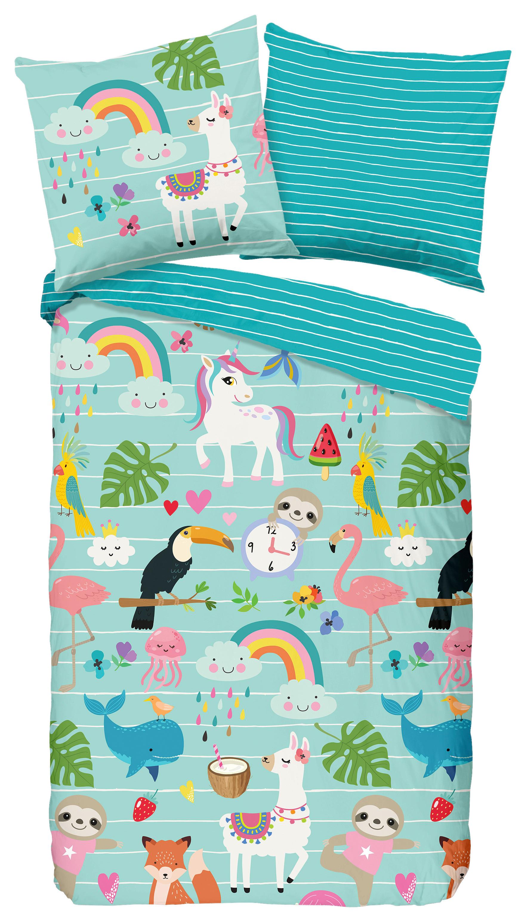 Kinderbettwäsche Festen Blau Türkis 135x200 cm - Türkis/Blau, Design, Textil (135/200cm)