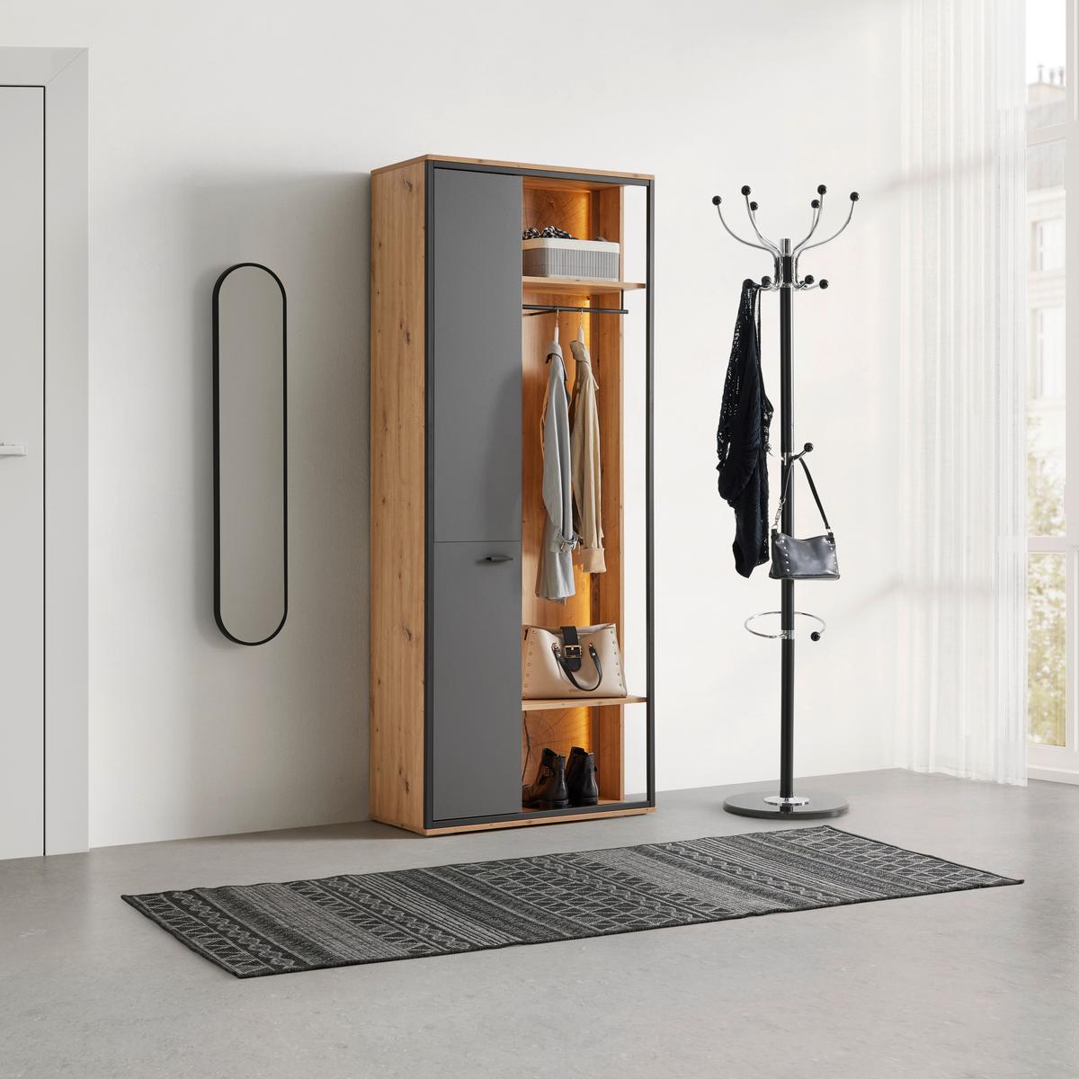 PREDSIEŇOVÁ SKRIŇA FLORENZ -EXKLUSIV- - čierna/sivá, Modern, kov/kompozitné drevo (79/196,2/37,3cm) - Premium Living