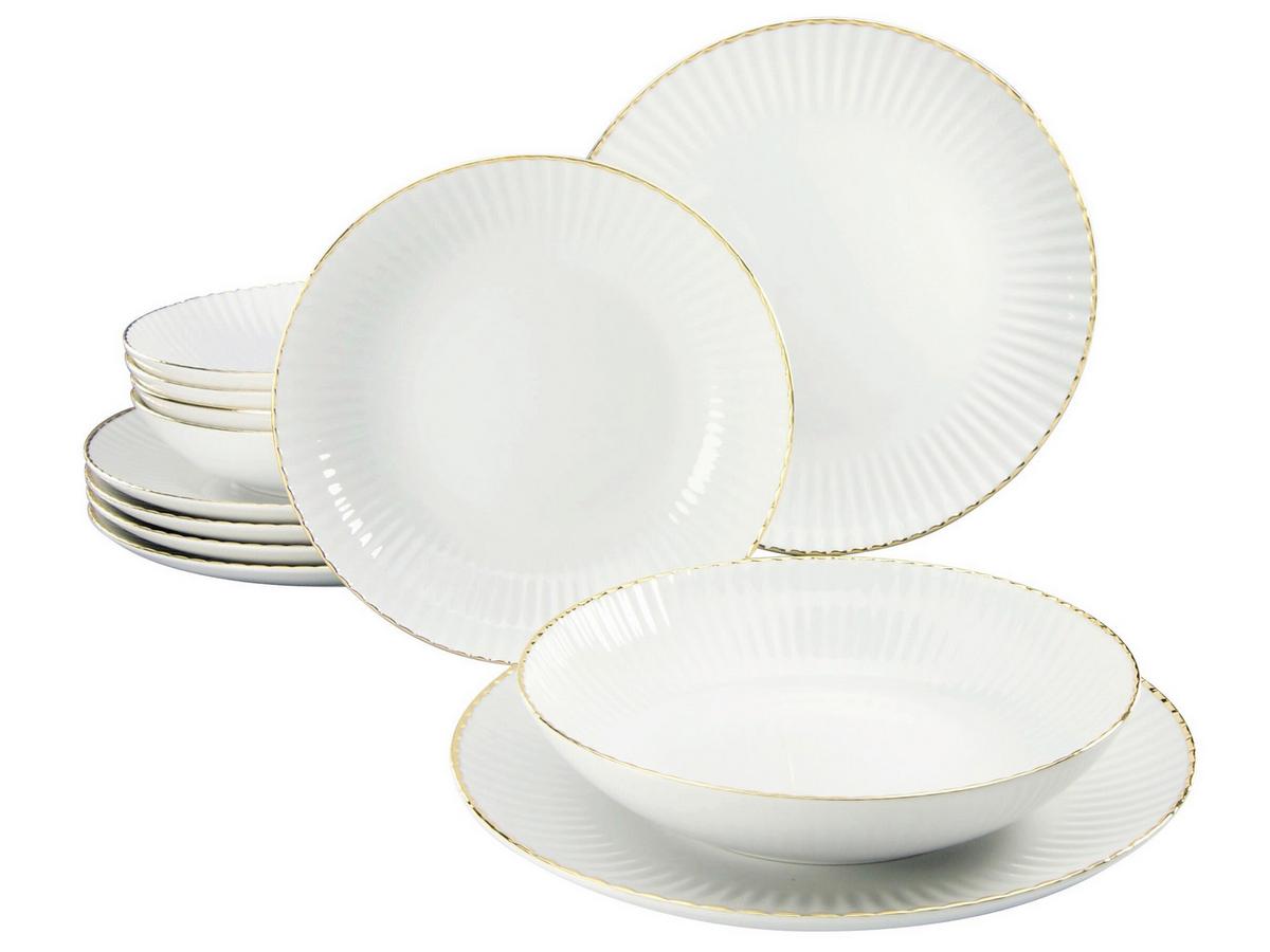 Tafelservice Allegra Goldfarben/weiß 12--Teilig - Goldfarben/Weiß, Basics, Keramik - Creatable