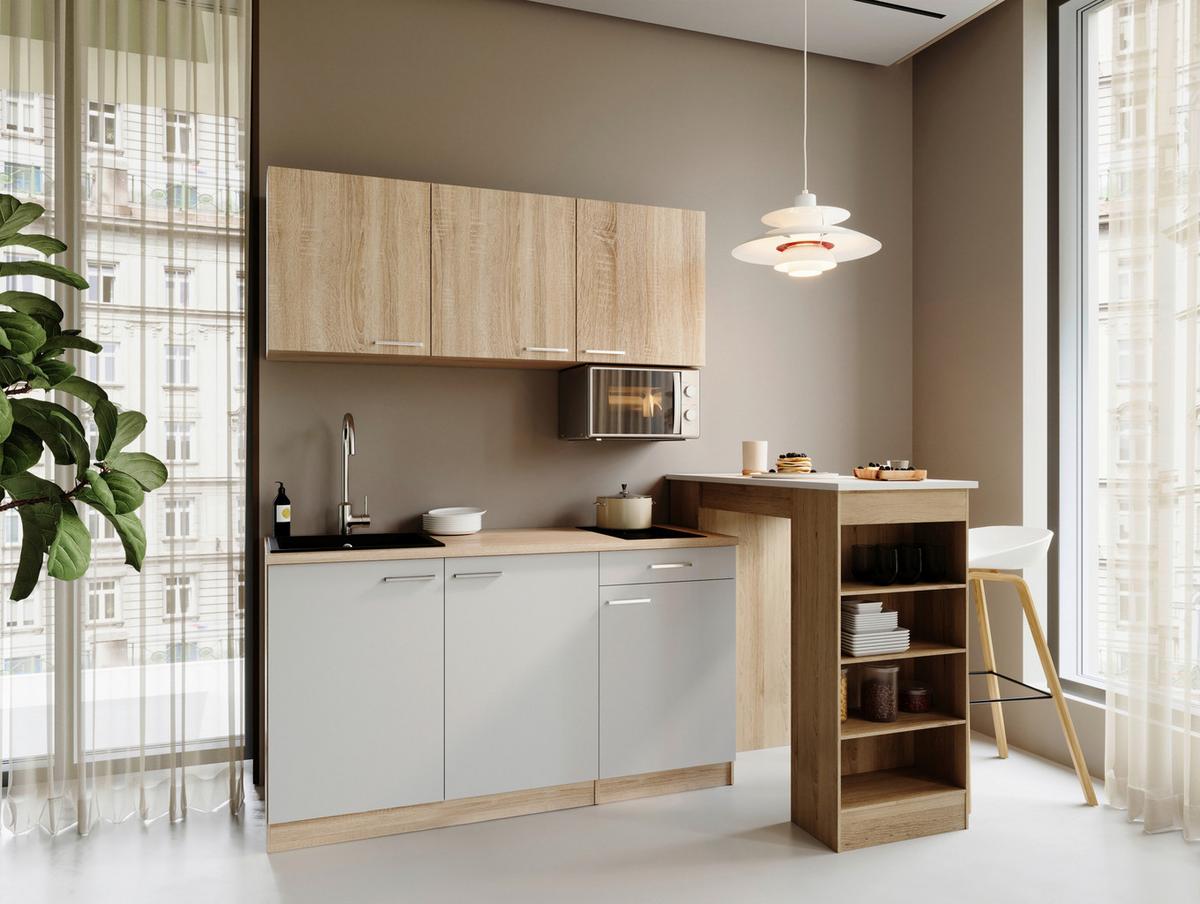 Miniküche Ingrid Weiß/Eichefarben B: 150cm - Eichefarben/Weiß, Design, Holzwerkstoff (150cm) - Respekta