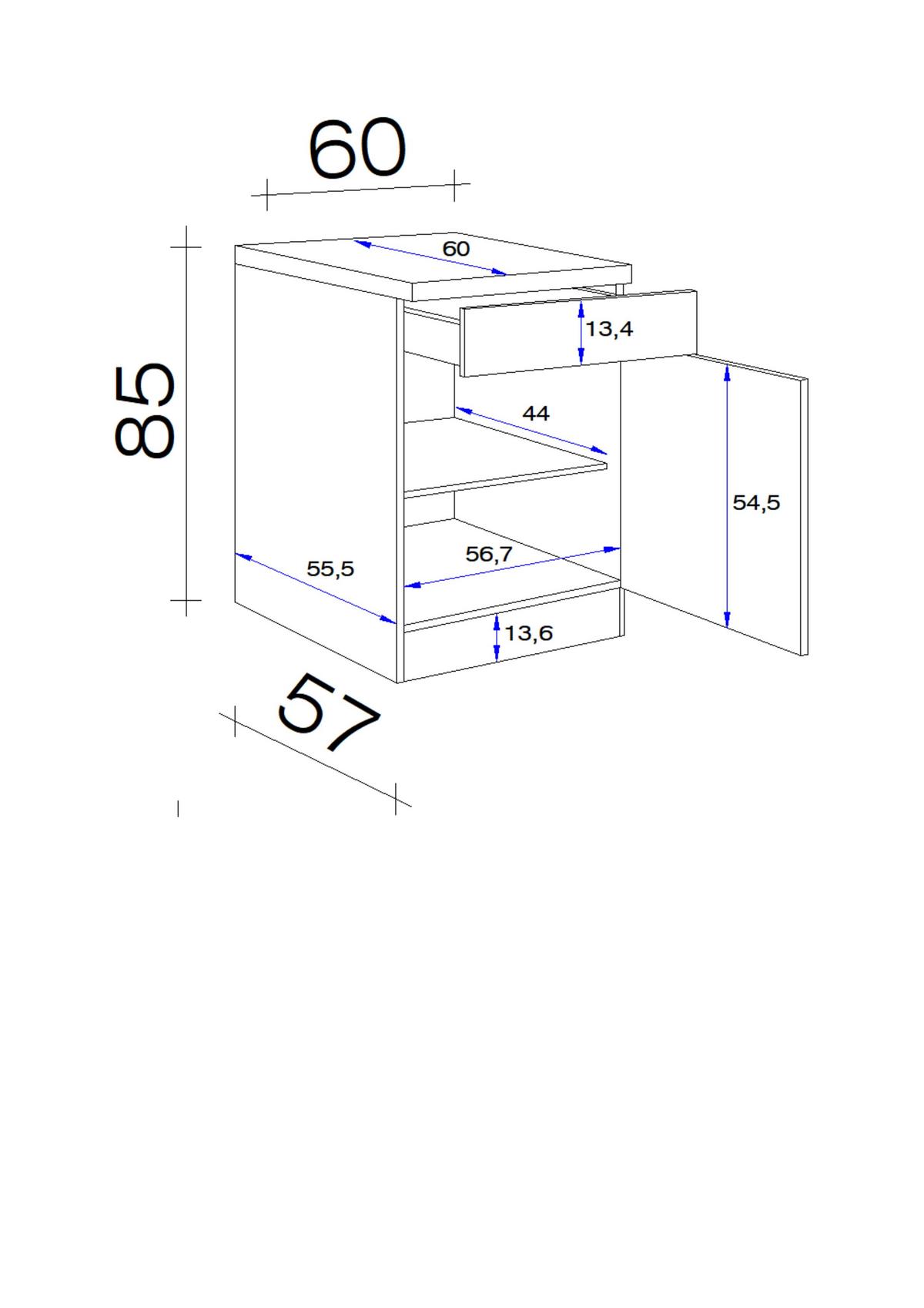 Küchenunterschrank Shadow B: 60 cm Grau/Eiche Dekor - Dunkelgrau/Eiche San Remo, MODERN, Holzwerkstoff (60/85/60cm)