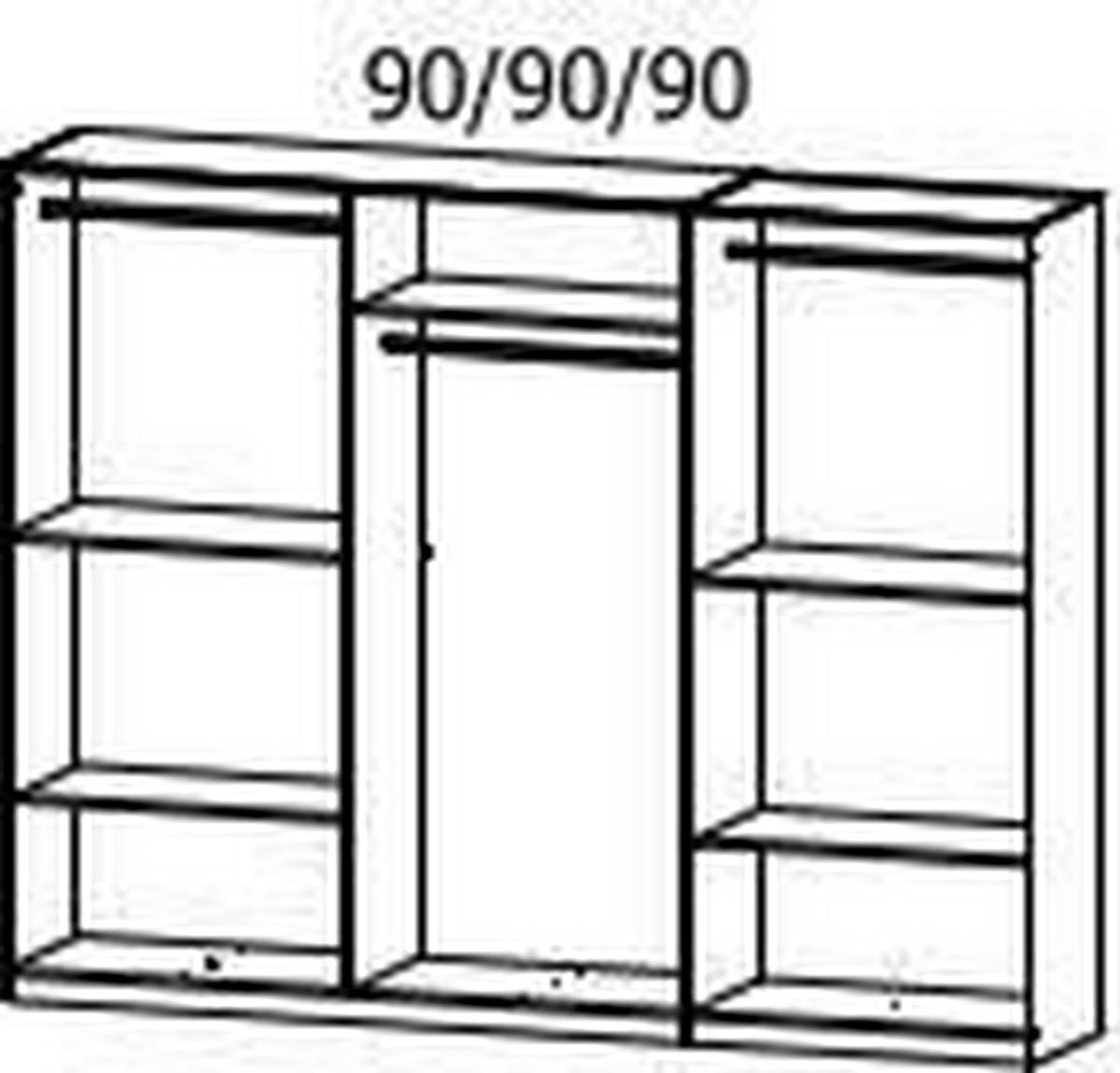Drehtürenschrank Ticao Grau B: 271 cm - Silberfarben/Grau, MODERN, Holzwerkstoff (271/210/54cm) - Rauch Möbel