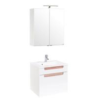 Badmöbel-Set 3-Tlg. inkl. LED Siena B: 60cm, Weiß + Eiche - Weiß/Sonoma Eiche, MODERN, Holzwerkstoff/Stein (60cm) - Held