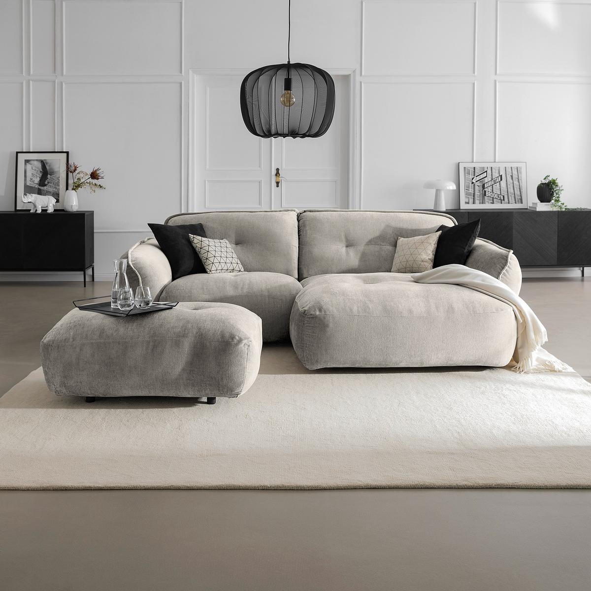 Hocker Fluffy, Silberfarben B: 112 Cm - Silberfarben/Schwarz, MODERN, Textil (112/46/65cm) - Trendmanufaktur