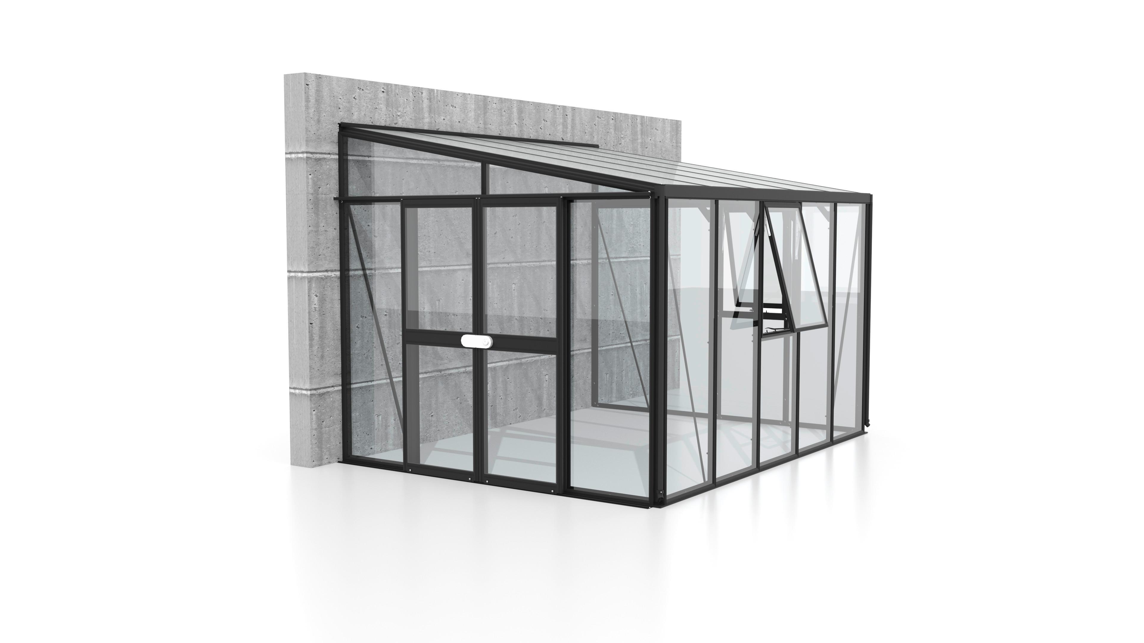 Anlehn-Gewächshausbausatz Athena 8600 Esg/Hkp, Schwarz - Schwarz, Basics, Glas/Metall (265,9/238,8/334,3cm)