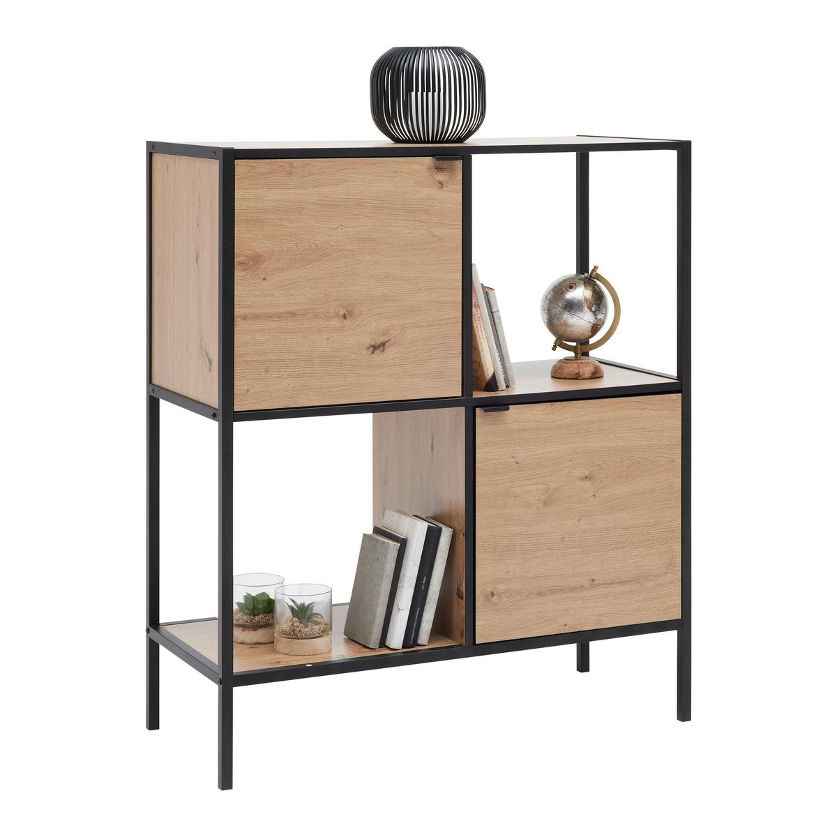 REGÁL QUEENS -EXKLUSIV- - čierna/prírodná farba, Modern, kov/kompozitné drevo (90/106/40cm) - Mömax