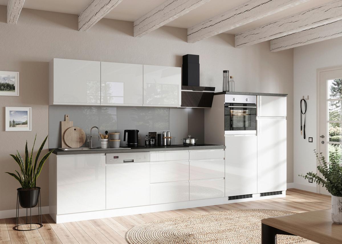 Küchenzeile Monza mit Geräten B: 360 cm Weiß/Grau - Weiß Hochglanz/Weiß, LIFESTYLE, Holzwerkstoff (360cm) - Held