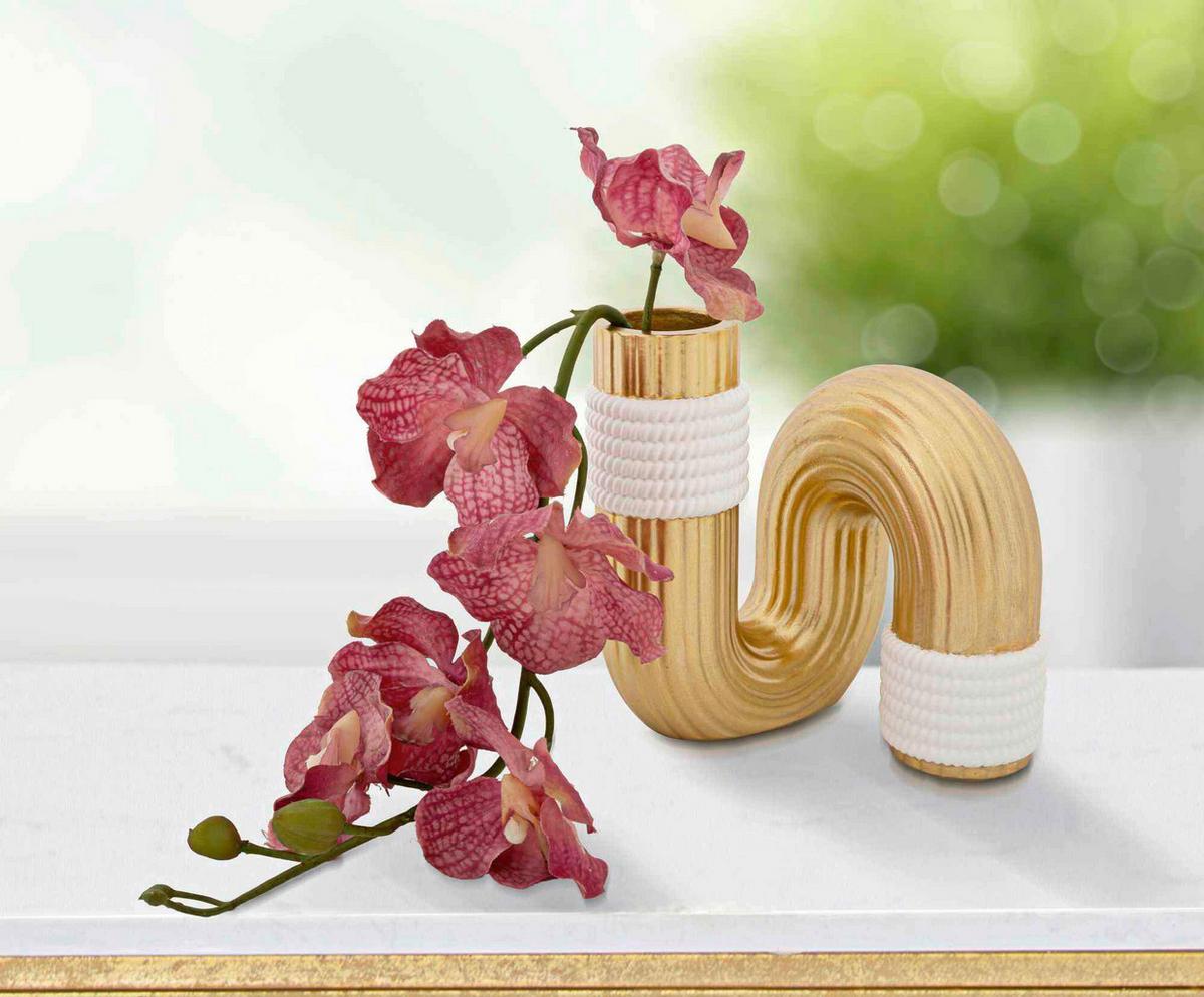 Vase Bann Weiß, Goldfarben B: 10,5 cm - Goldfarben/Weiß, Basics, Kunststoff (10.5/12.7/10.5cm)