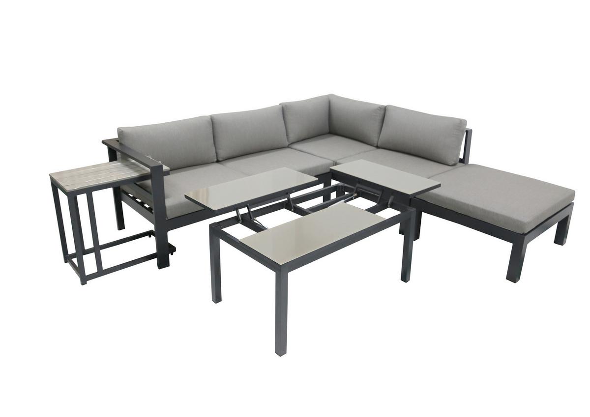 Loungegarnitur Miranda - Anthrazit/Grau, Basics, Glas/Kunststoff (177/65,5/247cm) - Gardenson