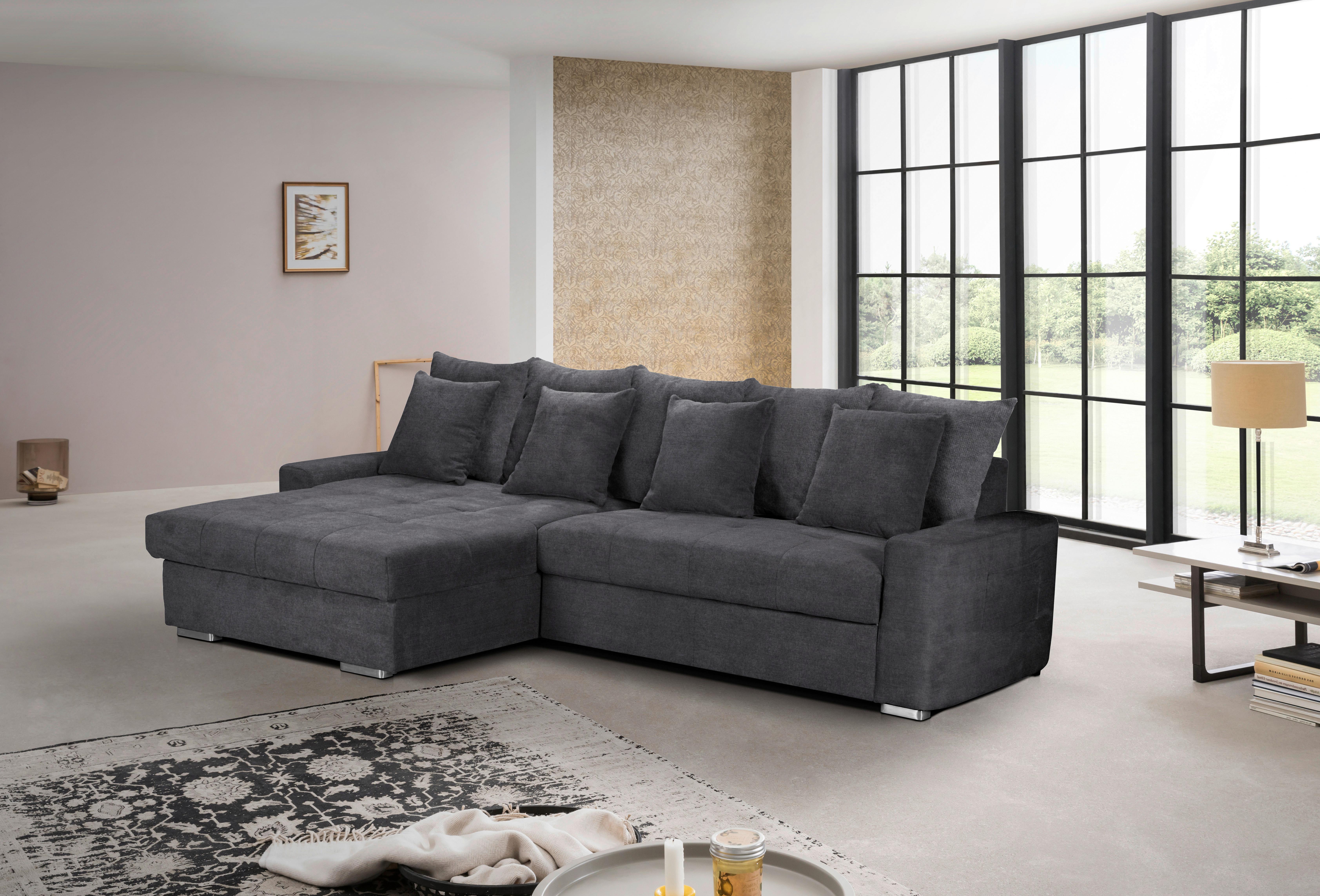 Ecksofa mit Schlaffunktion Salvador und Bettkasten Grau - Wengefarben/Dunkelgrau, MODERN, Holz/Textil (164/293cm) - MID.YOU