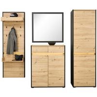 Garderoben-Set Welcome Eiche Dekor/Schwarz 4 -teilig. - Eichefarben/Schwarz, MODERN, Holzwerkstoff (209,1/200,7/38cm)