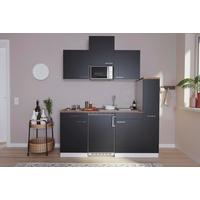 Küchenzeile Economy m. Geräten 180 cm Schwarz/Nussbaum Dekor - Nussbaumfarben/Schwarz, Basics, Holzwerkstoff (180cm) - Respekta