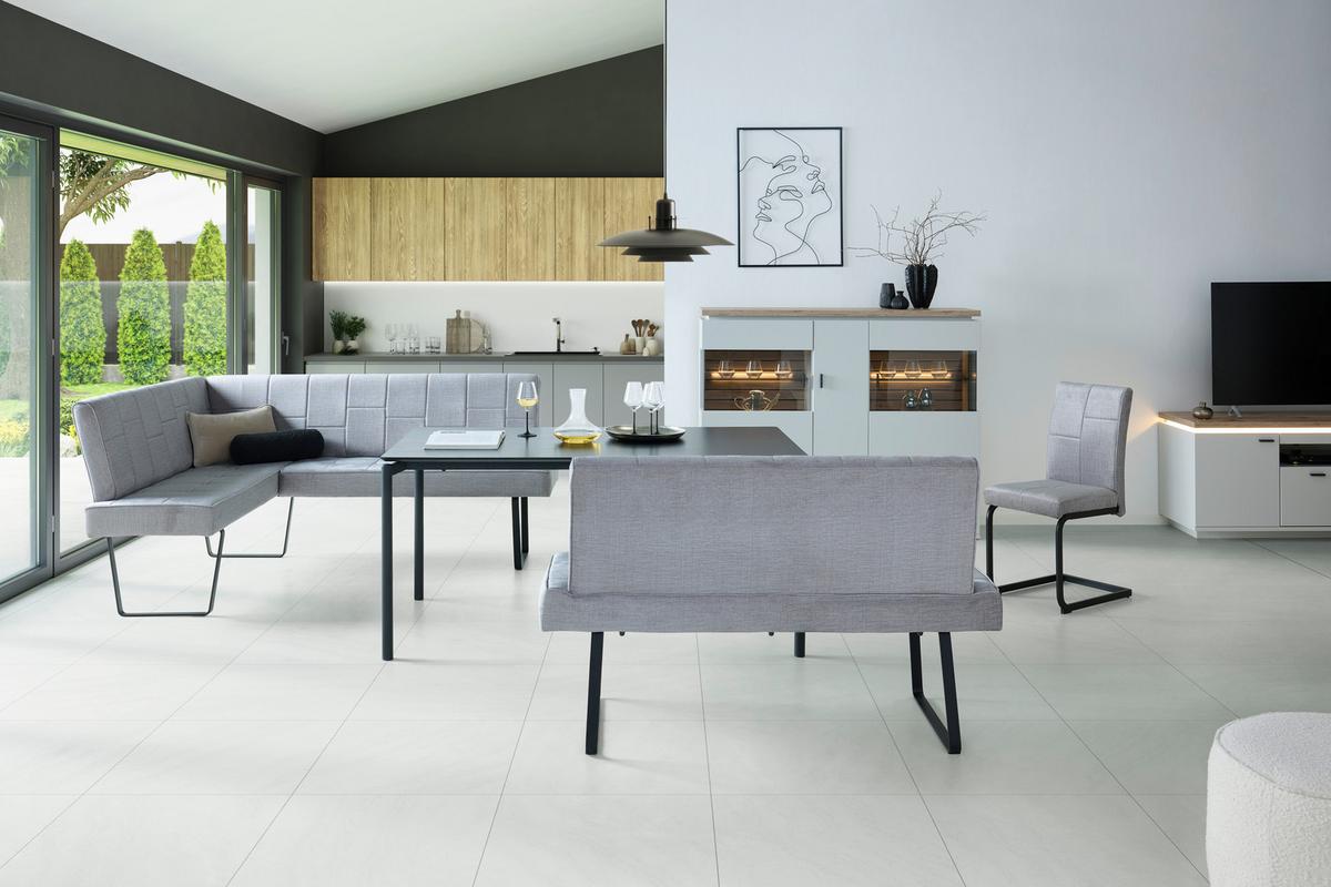 Eckbank Tilos Samt Hellgrau, S: 150x190 Cm - Hellgrau/Schwarz, KONVENTIONELL, Textil/Metall (150/190cm) - MID.YOU