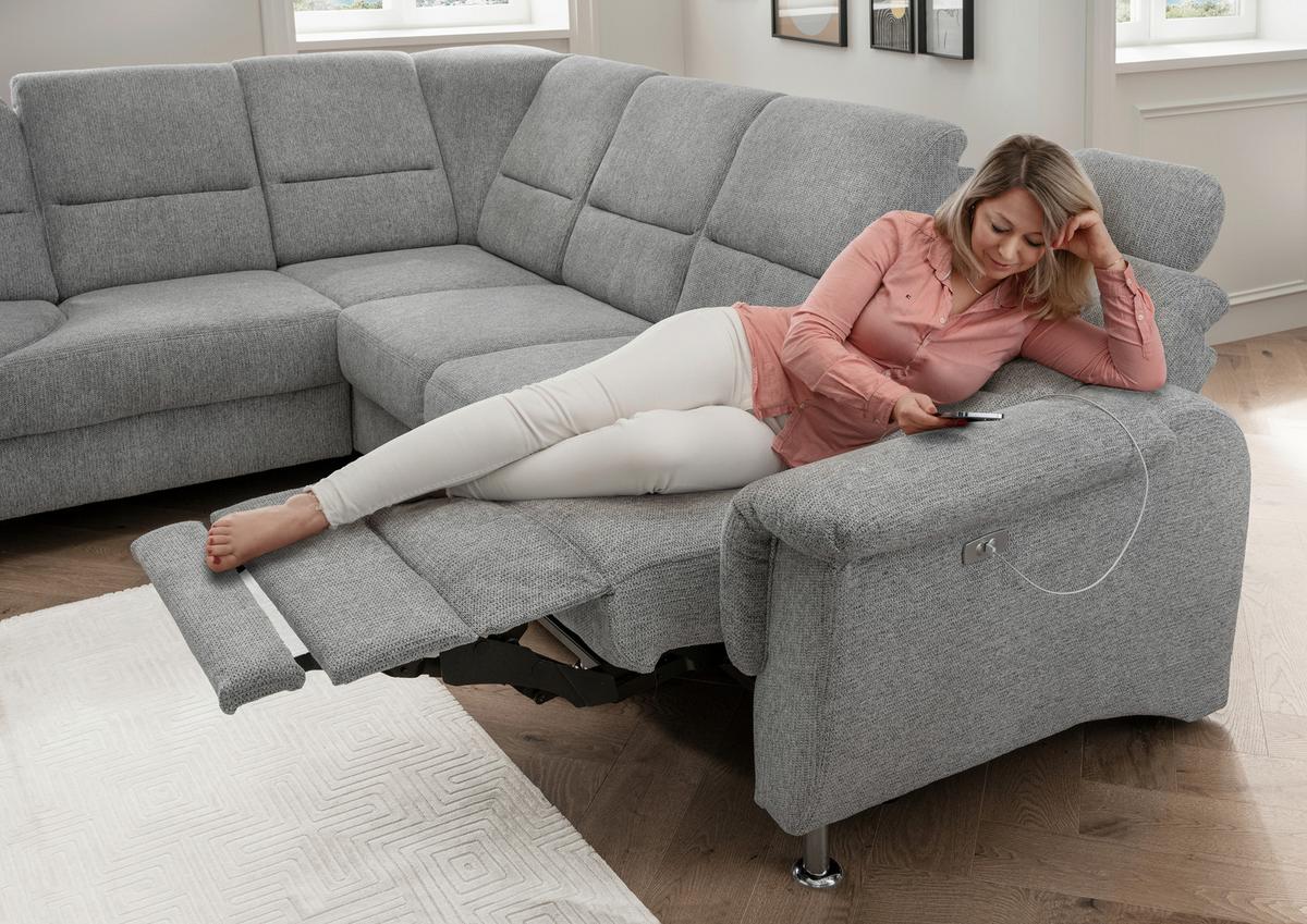 Ecksofa mit Relaxfunktion Parole Silberfarben Chenille - Chromfarben/Silberfarben, MODERN, Textil (236/275cm) - Livetastic