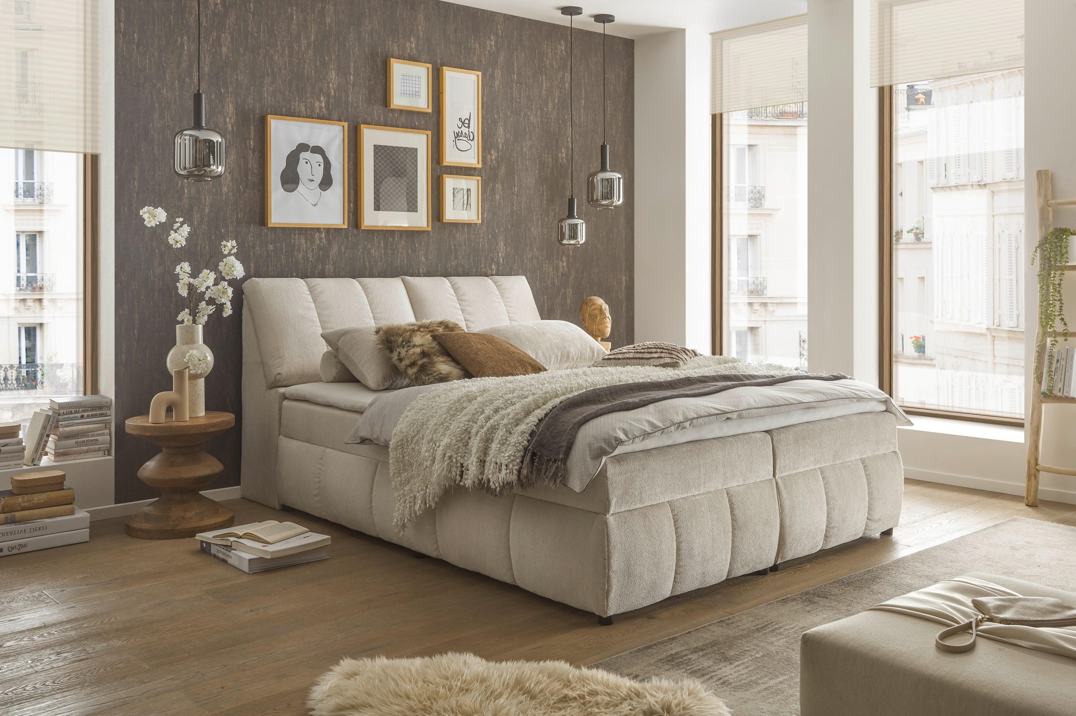 Boxbett Mit Topper+bettkasten 180x200 Cm Valencia - Beige/Schwarz, MODERN, Holzwerkstoff/Textil (180/200cm) - MID.YOU
