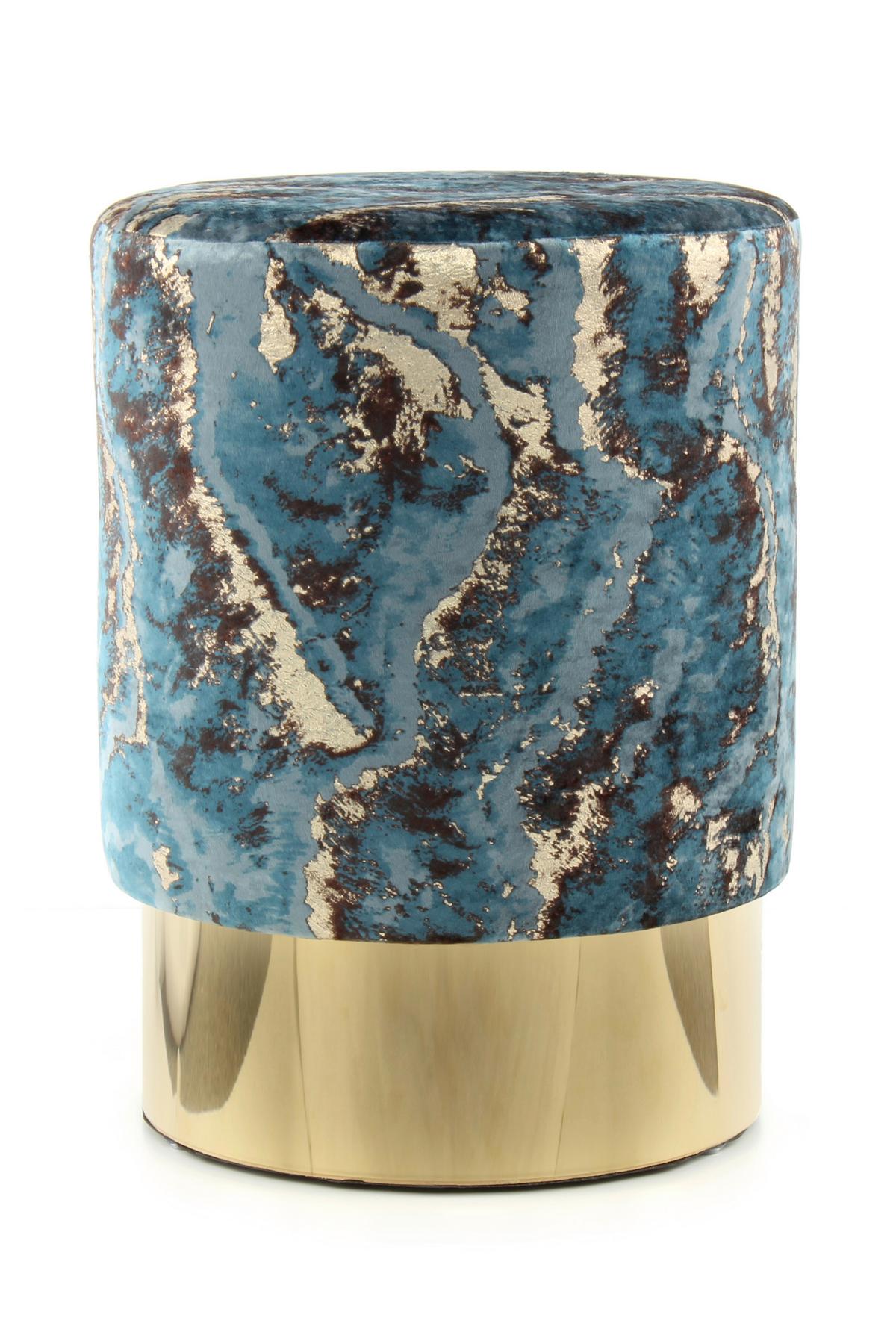 Hocker Gipsy, Dunkelblau B:35 Cm - Goldfarben/Dunkelblau, Design, Textil (35/46/35cm) - Kayoom