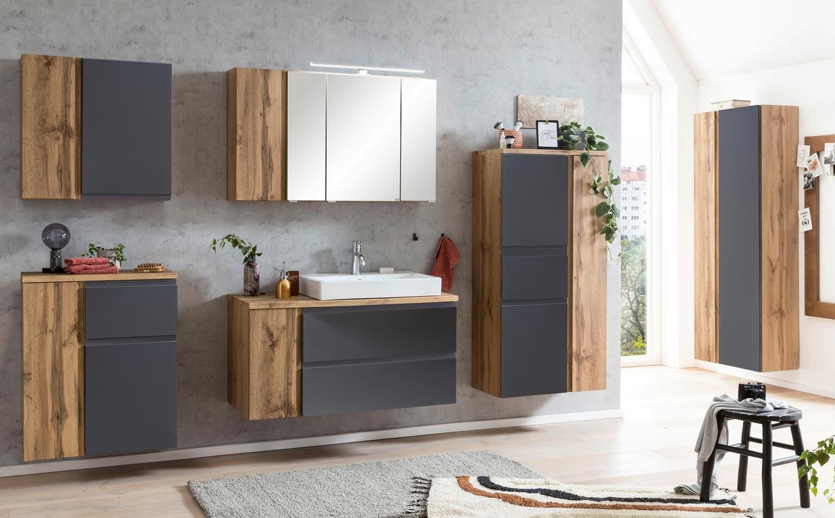 Unterschrank Varese B: 65 cm Grau/Eiche Wotan - Eiche Wotan/Grau, MODERN, Holzwerkstoff (65/79/35cm) - Held