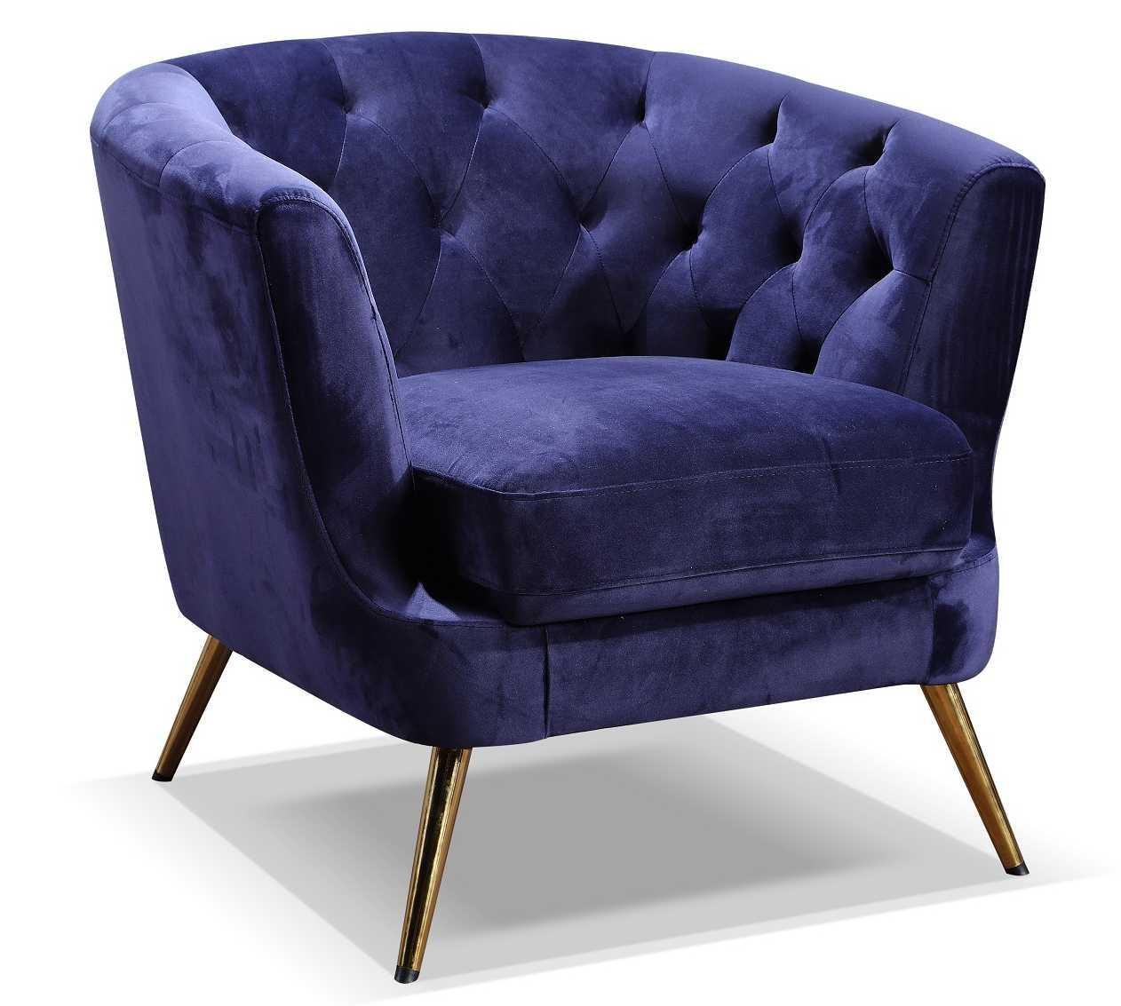 Polstersessel Mit Armlehnen Lita Samtbezug Blau - Blau/Goldfarben, MODERN, Textil/Metall (89/78/83cm) - Ti'me