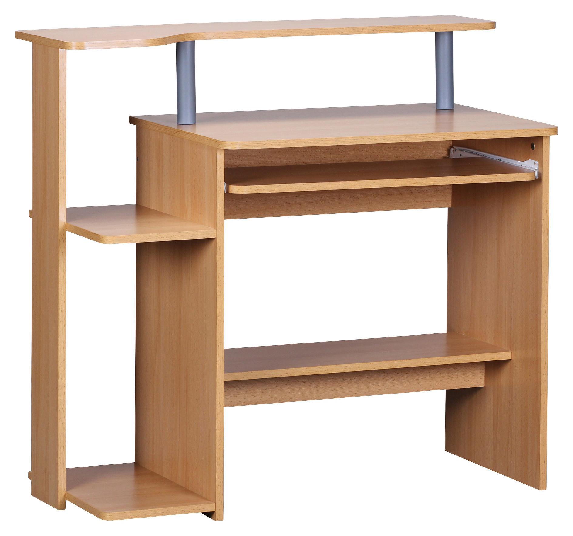 Computertisch mit Ablagefächer B 94cm H 90cm, Buchedekor - Buchefarben, KONVENTIONELL, Holzwerkstoff (48/94/90cm) - MID.YOU