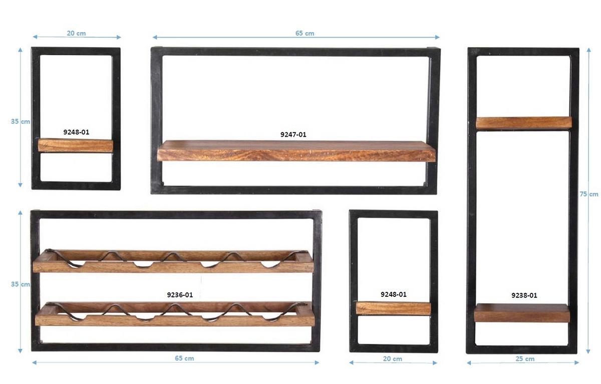 Wandregalset 5-tlg. Mangoholz B: 120cm - Schwarz/Naturfarben, Design, Holz/Metall (120/75/25cm) - MID.YOU