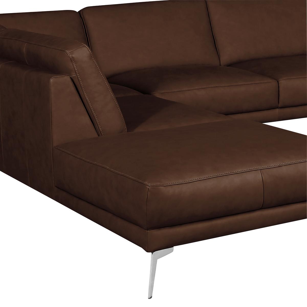 Ecksofa Spring D. Braun Schwarz, S: 250 cm - Chromfarben/Dunkelbraun, Design, Leder (250/273cm) - Livetastic