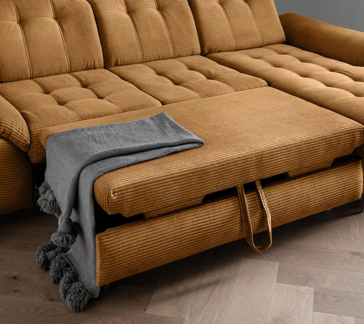 Eckschlafsofa Delphino Goldfarben S: 273x189 cm - Goldfarben/Schwarz, MODERN, Textil (273/189cm) - Livetastic