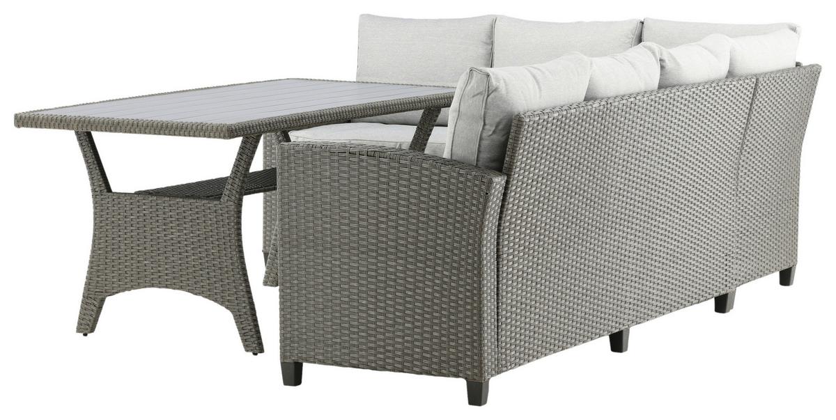 Loungegarnitur 3-Tlg Brentwood aus Kunststoff mit Kissen - Grau, KONVENTIONELL, Kunststoff - Gardenson